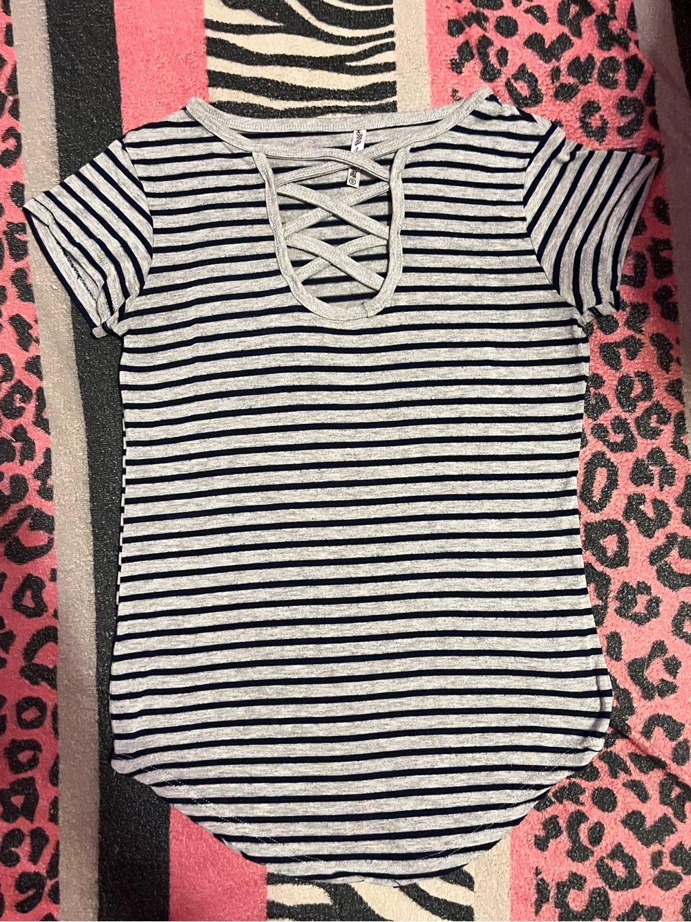 SPLASH grey striped criss cross shirt